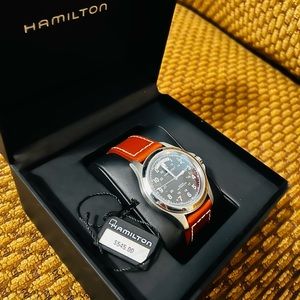 Never worn mens Hamilton watch!  Beautiful brown color!